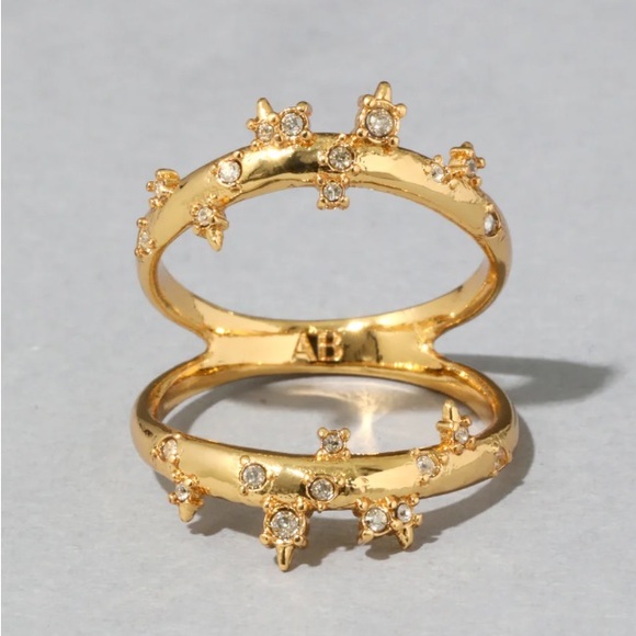Alexis Bittar Jewelry - ALEXIS BITTAR NEW Gold Satellite Double Banded Crystal Ring Size 7